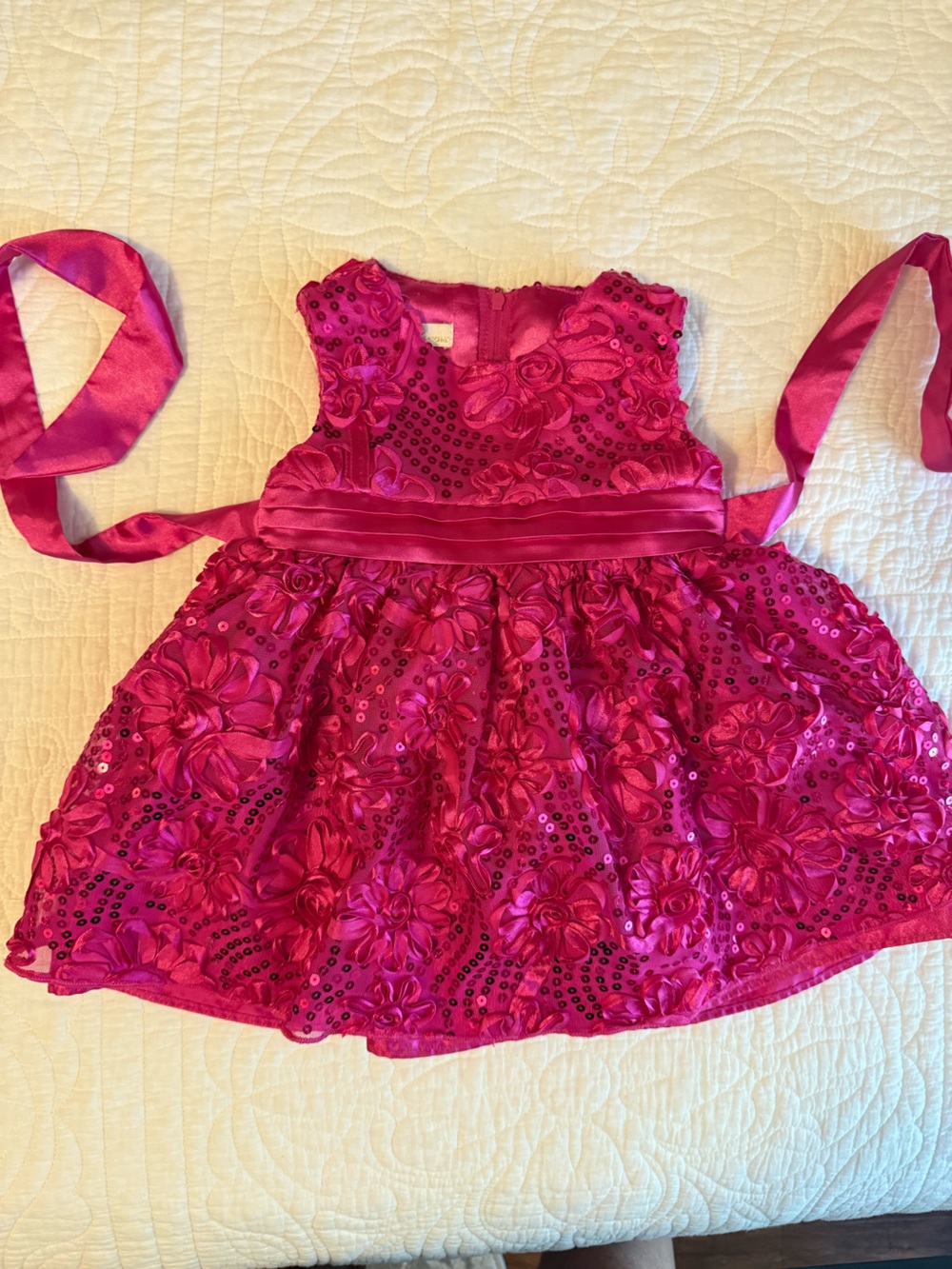 American Princess Hot Pink Sequin Floral Dress with tulle underneath